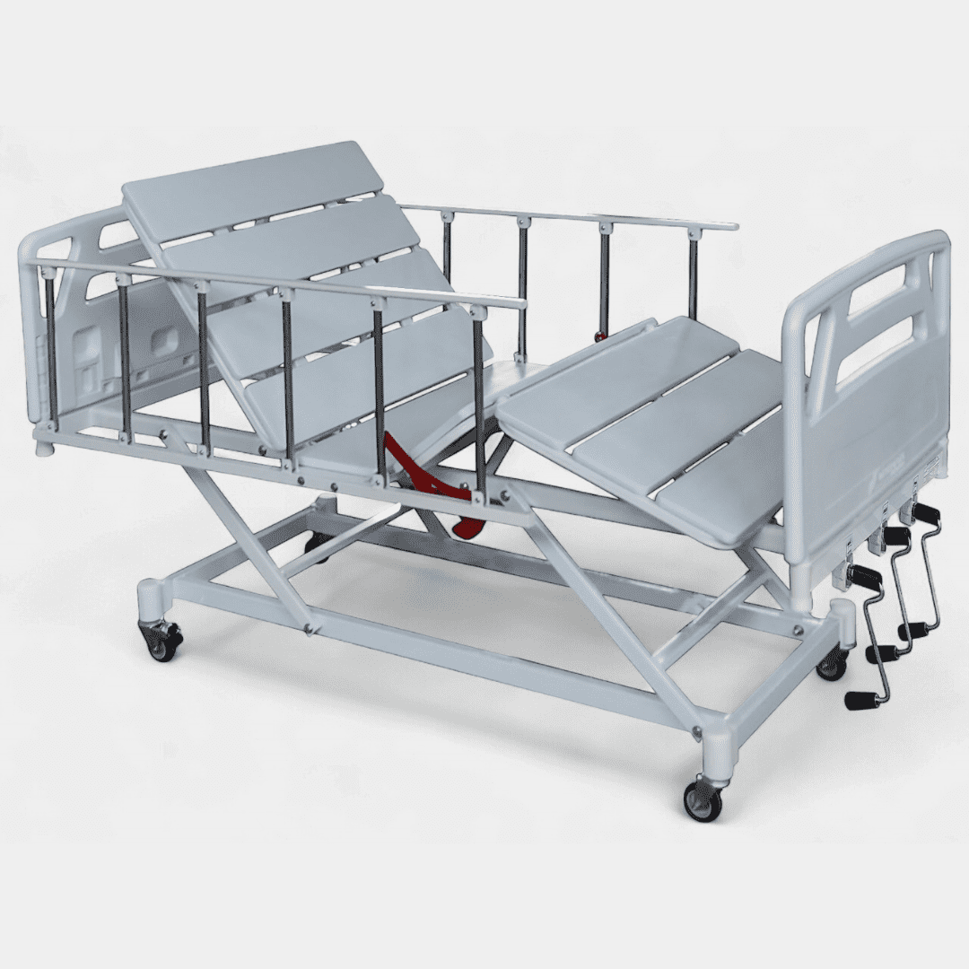 Cama Hospitalar Fowler Manual Com Elevação De Leito Semi Luxo Com Grades Empilháveis | DSM-011 SLXE