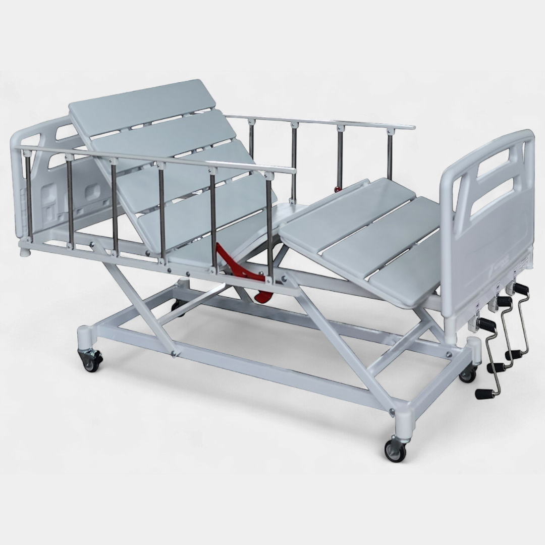 Cama Hospitalar Fowler Manual Com Elevação De Leito Semi Luxo Com Grades Empilháveis | DSM-011 SLXE