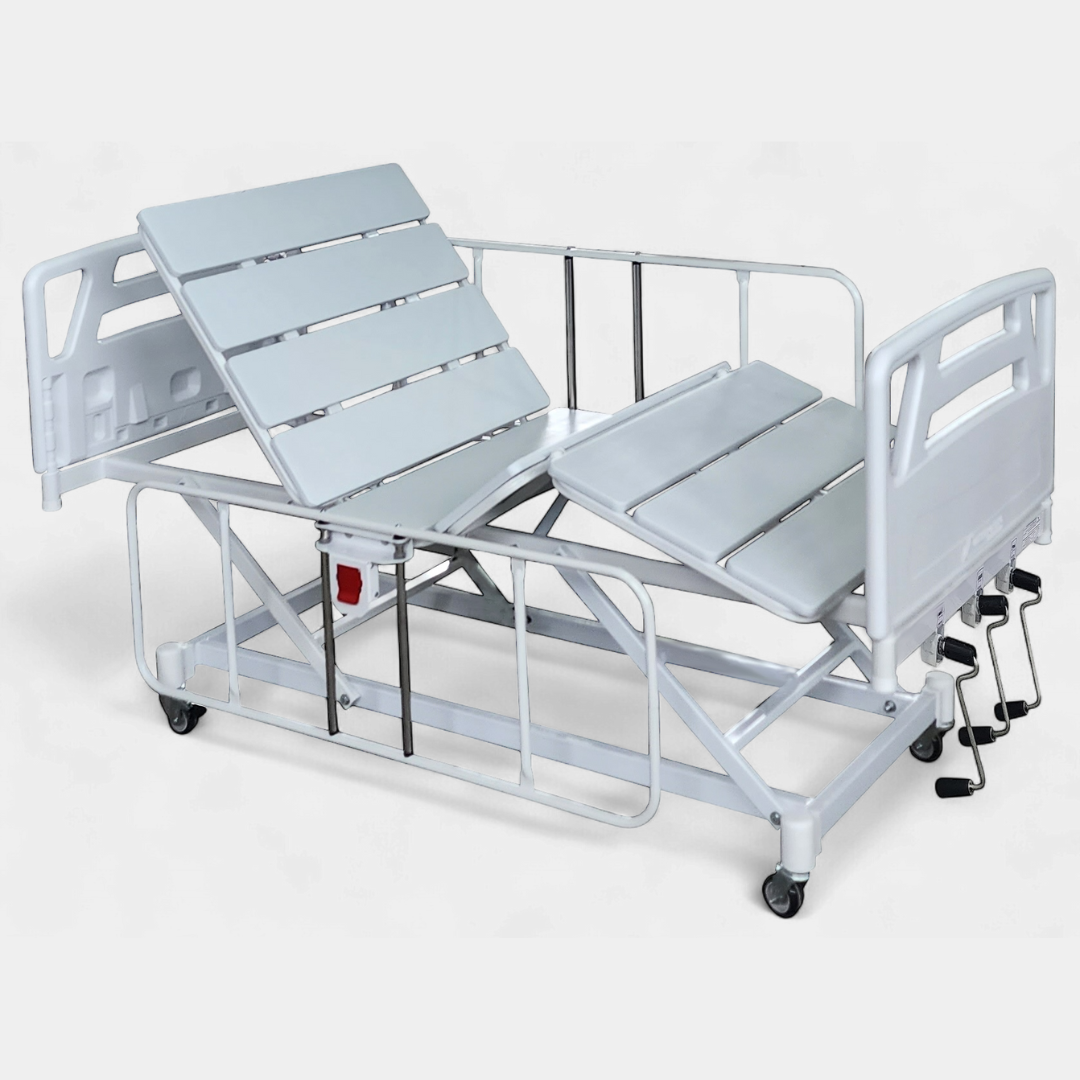 Cama Hospitalar Fowler Manual Com Elevação De Leito Semi Luxo Com Grades Empilháveis | DSM-011 SLXE
